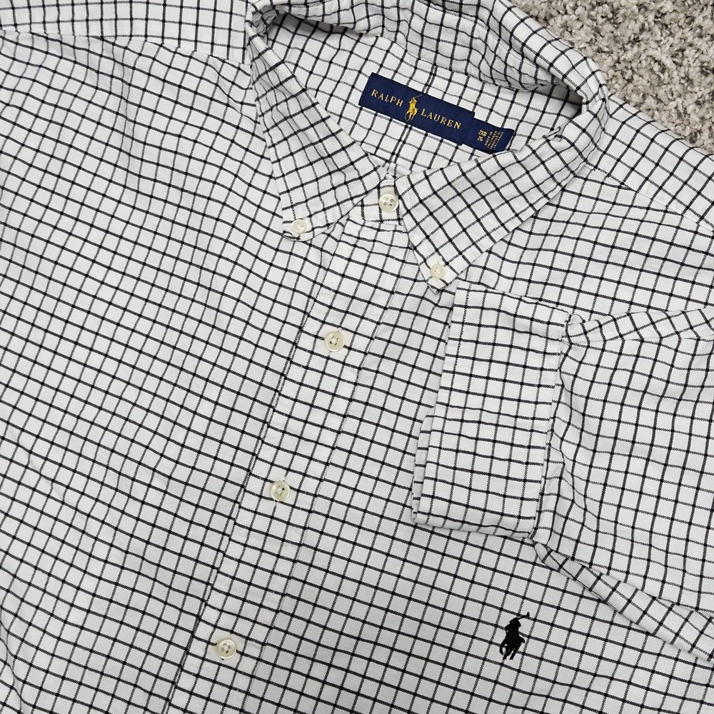 Ralph Lauren Shirt Men 2XB White Black Check Button Down Long Sleeve Cotton Pony